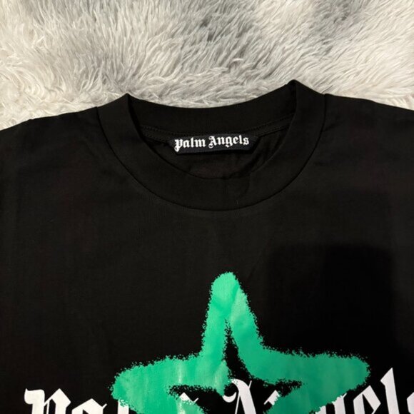 Palm Angels Green Grafitti Star Logo Black T-Shirt Size Large - Picture 3 of 4
